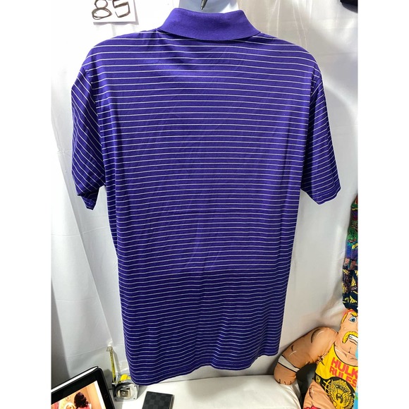 Peter Millar Polo Shirt Mens Large Purple White Striped Golf Logo Outdoor Casual - Picture 2 of 8